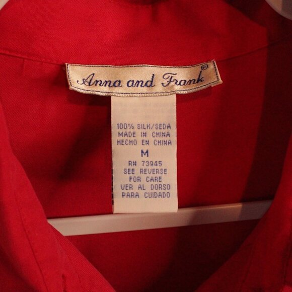 Vintage Anna and Frank 100% Silk Red Button Down Women’s Top Medium - Picture 5 of 5